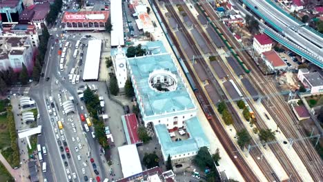 Aerial-photography-with-a-drone-Sochi-train-station.-The-Central-attraction-of-the-city-of-Sochi.-Transport-hub.-City-centre