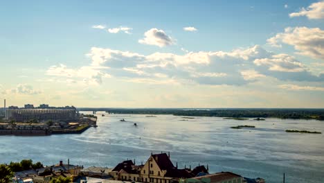 Nizhny-Novgorod,-Russia.Day-time-lapse,View-of-the-Volga-River,-the-confluence-of-the-Oka-and-Volga,-the-Nizhny-Novgorod-Arrow,-the-mouth-of-the-Oka