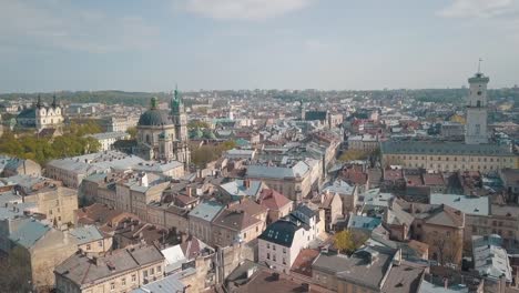 Aerial-City-Lviv,-Ukraine.-European-City.-Popular-areas-of-the-city.-Dominican