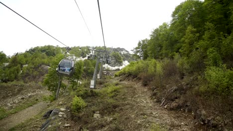 Flight-of-camera-over-mountains.-Aibga-Ridge.-Cable-car-with-cabins