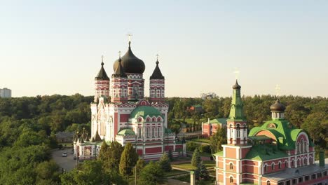 aerial-view-of-Panteleimon-Cathedral-in-Feofania,-Panteleimon-monastery-in-Kyiv