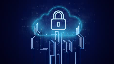 Lock-icon-on-circuit-and-cloud-composition.