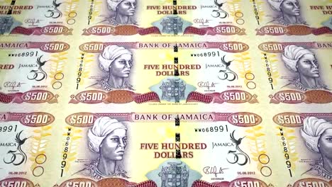 Lazo-del-balanceo,-dinero-en-efectivo,-en-billetes-de-quinientos-dólares-jamaicanas-de-Jamaica