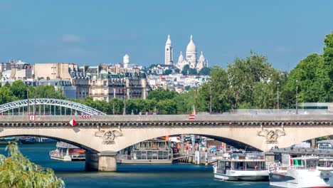 Brücke-Jena-und-Basilika-du-Sacré-Coeur-Zeitraffer.-Paris,-Frankreich