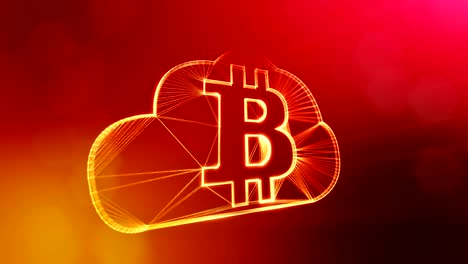 Signo-de-bitcoin-insignia-dentro-de-la-nube.-Fondo-financiero-hecho-de-partículas-de-brillo-como-holograma-vitrtual.-Animación-loop-3D-brillante-con-la-profundidad-de-campo,-bokeh-y-copia.-Fondo-rojo-v1