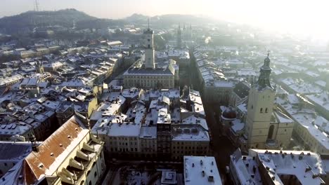 Day-aerial-shot-of-central-part-of-Lviv-city