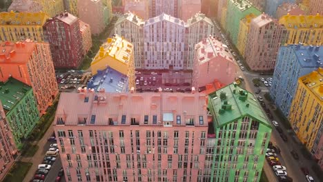 aerial-view-of-district-of-colorful-houses-in-Kiev,-Ukraine.-Comfort-town-buildings