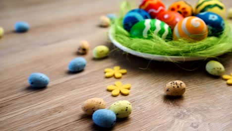 Easter-Eggs-Large-and-Small-in-the-Bowl-on-Bright-Wooden-Background