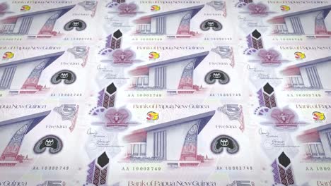 Banknoten-von-fünf-Papua-neuguineischer-Kina-von-Papua-Neu-Guinea,-Bargeld,-Schleife