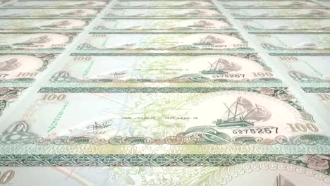 Banknotes-of-one-hundred-maldivian-rufiyaa-of-the-Maldives,-cash-money,-loop