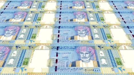 Banknoten-der-zwanzig-omani-Rial-von-Oman,-Bargeld,-Schleife