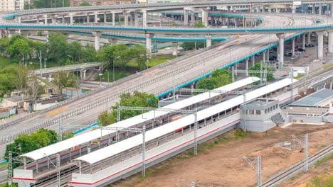 Little-Ring-of-the-Moscow-Railways-timelapse---is-a-54.4-kilometre-long-orbital-railway-in-Moscow,-Russia.-Shelepikha-Station