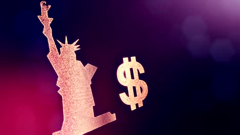 dollar-sign-and-emblem-of-The-Statue-of-Liberty.-Finance-background-of-luminous-particles.-3D-loop-animation-with-depth-of-field,-bokeh-and-copy-space-for-your-text..-purple-color-v1