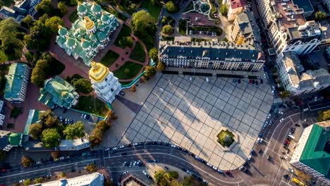 Kiev-/-Kiev,-Ucrania.-Vista-aérea-de-la-Plaza-de-St-Sophia.-Lapso-de-tiempo.-UHD,-4K