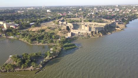 Flying-on-drone-over-ancient-fortress-Akkerman-which-is-on-the-bank-of-the-Dniester-estuary-in-Bilhorod-Dnistrovskyi-city