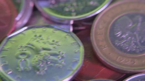 close-up-lots-of-coins,-shooting-from-above