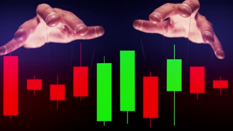 Manipulación-del-mercado-de-valores-con-grandes-agujas-dominantes-de-títeres-maestro-controlando-el-precio