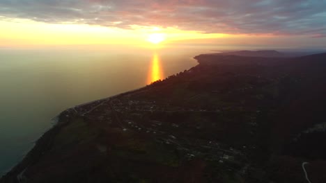 Aerial-view-of-the-sea-landscape-with-a-beautiful-sunset.-New-Athos,-Abkhazia