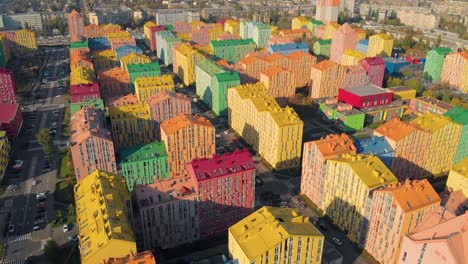 Aerial-view-of-district-of-colorful-houses-in-Kiev