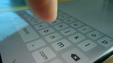 Close-up-Macro-POV-Shot:-Person-Using-Touch-Screen-Smartphone-Device-and-Typing-Message.-Concept-of-Email-Writing,-Chatting-in-Social-Media-Apps,-Sending-an-SMS,-Taking-Note