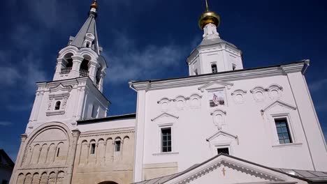 Monastery-in-Bogolyubovo,-Russia,-aerial-shot