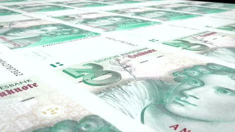 Banknotes-of-twenty-german-marks-of-the-West-Germany-rolling,-cash-money