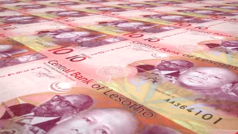 Banknotes-of-ten-maloti-or-lotis-of-Lesotho-rolling,-cash-money,-loop