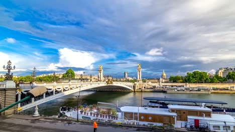 Bridge-of-Alexandre-III-spanning-the-river-Seine-timelapse-hyperlapse.-Paris.-France