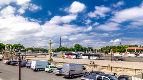 Fontaines-de-la-Concorde-and-Luxor-Obelisk-at-the-center-of-Place-de-la-Concorde-timelapse-hyperlapse-in-Paris,-France