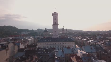 Aerial-City-Lviv,-Ukraine.-European-City.-Popular-areas-of-the-city.-Town-Hall