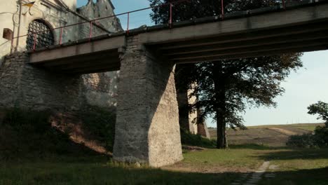 antique-fortress-with-red-roof,-old-gate,-good-weather