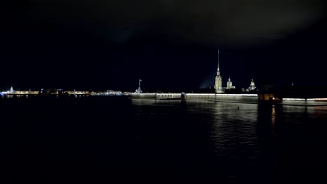 night-panorama-of-Saint-Petersburg,-old-castle-of-Peter-and-Paul-Fortress