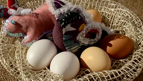 Eggs-in-a-basket-against-a-sacking.