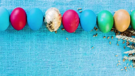 Multicolored-beautiful-Easter-eggs-lined-in-a-row.