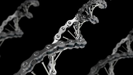 Metal-DNA-chains-spinning-on-screen,-futuristic-DNA-concept,-robot-creation