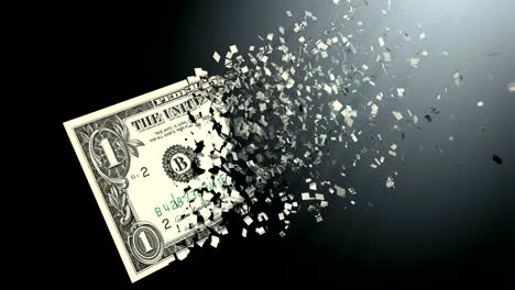 4K-3D-rendering-animation.-The-dematerialization-of-money,-dollars-are-dematerialized-on-a-black-background.