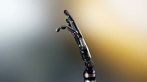 Futuristic-cyborg-robotic-arm-during-test-action.-Metal-shines.-Abstract-dark-background.-60-fps-animation-with-alpha-matte.