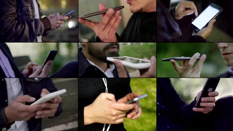 Collage-of-men-texting,-talking-on-phone-with-speakerphone