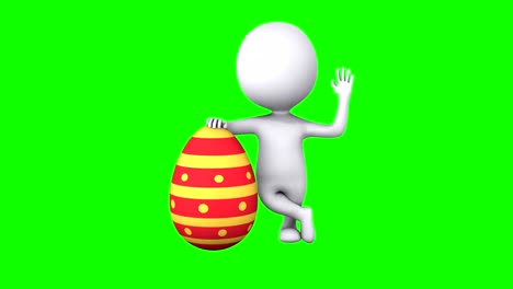 3D-hombre-con-huevo-rojo-de-Pascua-en-verde-Chroma-Key.-Vacaciones-de-Pascua-y-concepto-de-bienvenida.-Feliz-Pascua.