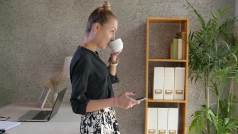 Mujer-empresaria-que-tiene-descanso-para-el-café