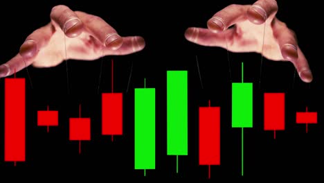 Manipulationskonzept-mit-Marionettenschnur,-die-die-Börse-kontrolliert