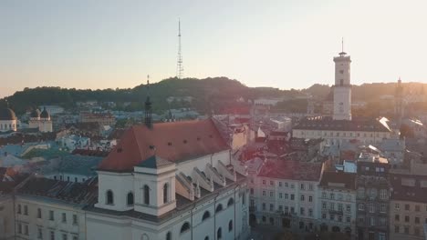 Aerial-City-Lviv,-Ukraine.-European-City.-Popular-areas-of-the-city.-Town-Hall