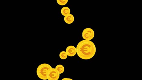 Euro-Münzen-bewegen-sich-in-Zeitlupe.-4k-Animation-mit-Alpha-Transparenz.-Währung-Europäischer-Hintergrund-für-Aktienmarkt,-Finanzen,-Banken,-Prognosen,-Geschäft..