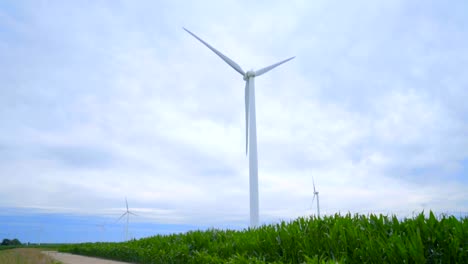 Windkraftanlagen-auf-der-grünen-Wiese.-Landschaftspflege-mit-Windgeneratoren