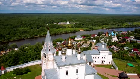 Trinity-Cathedral-in-Gorokhovets,-Russia,-aerial-shot