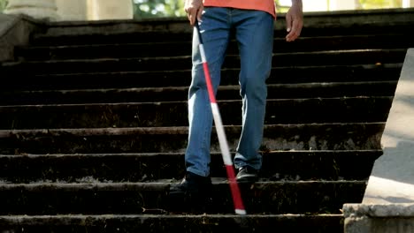 Blind-Man-Walking-And-Descending-Steps-In-City-Park