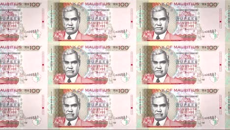 Banknotes-of-one-hundred-rupees-of-the-Mauritius-Islands,-cash-money,-loop