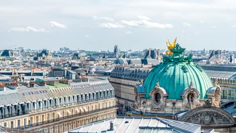 Top-view-of-Palais-or-Opera-Garnier-The-National-Academy-of-Music-timelapse-in-Paris,-France