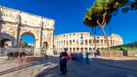 The-Colosseum-or-Coliseum-timelapse-hyperlapse,-also-known-as-the-Flavian-Amphitheatre-in-Rome,-Italy