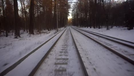 fahren-Sie-mit-der-modernen-Straßenbahn-durch-den-Winter-Park